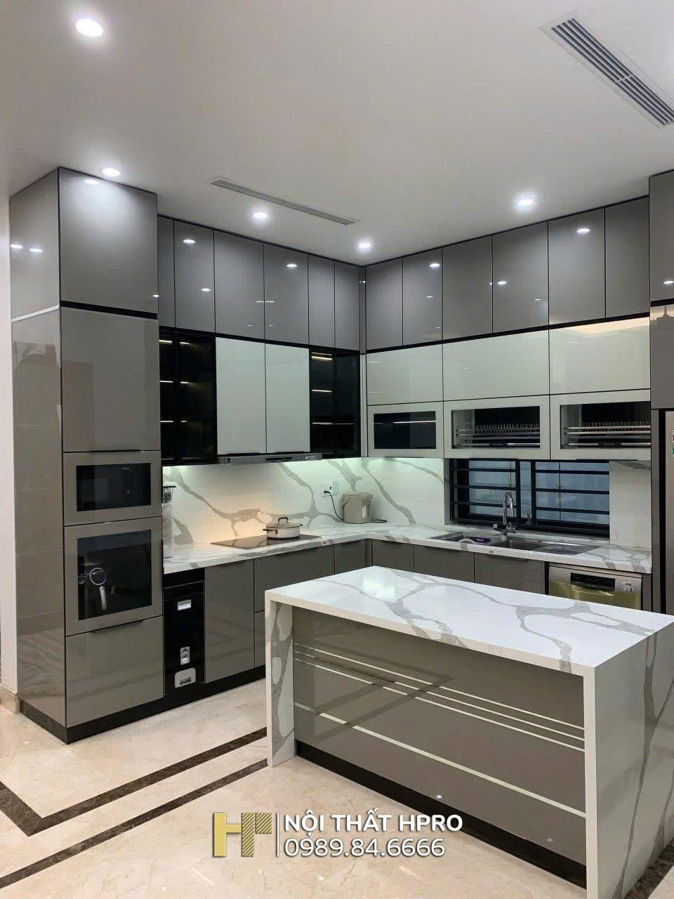 Tủ Bếp Cánh Kính , Thùng inox304 gập chấn Module TBCK05